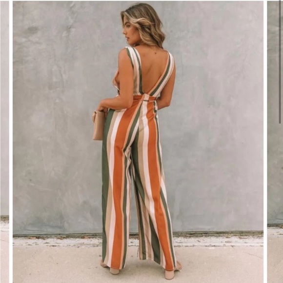 NWT Striped Tie Jumpsuit - Picture 2 of 12